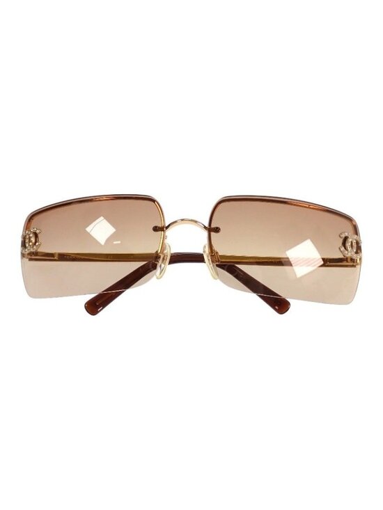 Chanel Half Rimless CC Logo Eyewear Sunglasses Rhinestone Gold Brown Y2K Vintage main image 6